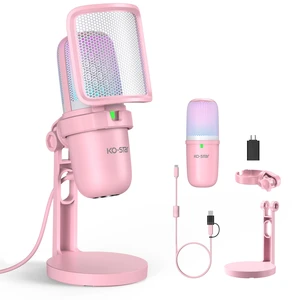RGB USB Microphone, Pink Gaming Mic for PC, PS5, Laptop, Phone, Condenser Mic with Touch Mute, Pop Filter, Cardioid Pickup, Plug & Play for Streaming, Podcast, Recording, Gaming RGB USB Microphone, Pink Gaming Mic for PC, PS5, Laptop, Phone, Condenser Mic with Touch Mute, Pop Filter, Cardioid Pickup, Plug & Play for Streaming, Podcast, Recording, Gaming