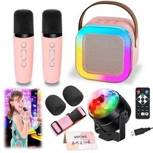 Karaoke Machine for Kids, Portable Bluetooth Speaker with 2 Wireless Microphones, 1 Disco Ball Strobe Lamp 7 Modes Stage Light for Home Room Dance Parties Birthday Karaoke Machine for Kids, Portable Bluetooth Speaker with 2 Wireless Microphones, 1 Disco Ball Strobe Lamp 7 Modes Stage Light for Home Room Dance Parties Birthday