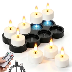 8 Pcs Rechargeable Flameless Candles with Remote Timer & Charging Base | 1.5 x 2.2 Small LED Tea Lights Candles Votive Electric LED Candles for Home Anniversary Wedding and Halloween Decor 8 Pcs Rechargeable Flameless Candles with Remote Timer & Charging Base | 1.5 x 2.2 Small LED Tea Lights Candles Votive Electric LED Candles for Home Anniversary Wedding and Halloween Decor