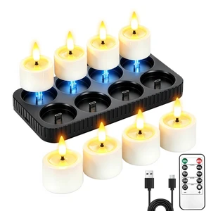 8 Pack Rechargeable Tea Lights Candles with Charging Base and Remote Timer | 1.5"x2" Small Flameless Candles Battery Operated, Electric Votive Candles for Halloween Wedding Party Table Home Decor 8 Pack Rechargeable Tea Lights Candles with Charging Base and Remote Timer | 1.5"x2" Small Flameless Candles Battery Operated, Electric Votive Candles for Halloween Wedding Party Table Home Decor
