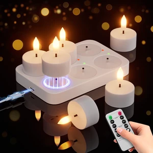 Rechargeable Flameless Tea Lights Candles with Charging Station, 6 Pack | Battery Tealight Candles with Remote, Timer, 3D Flameles Flickering Realistic, Votive Candles for Wedding Halloween Decor Rechargeable Flameless Tea Lights Candles with Charging Station, 6 Pack | Battery Tealight Candles with Remote, Timer, 3D Flameles Flickering Realistic, Votive Candles for Wedding Halloween Decor