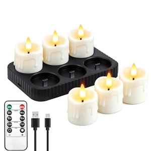 6 Pcs Rechargeable Tea Lights Candles with Charging Base and Remote Timer | 1.5"x2" Small Flameless Candles Battery Operated, Electric Votive Candles for Halloween Wedding Party Table Home Decor 6 Pcs Rechargeable Tea Lights Candles with Charging Base and Remote Timer | 1.5"x2" Small Flameless Candles Battery Operated, Electric Votive Candles for Halloween Wedding Party Table Home Decor
