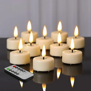 Ivory Flameless Wax Tealights with Remote Batteries, Flickering Realistic LED Tea Votive Candles Set of 10 Ivory Flameless Wax Tealights with Remote Batteries, Flickering Realistic LED Tea Votive Candles Set of 10