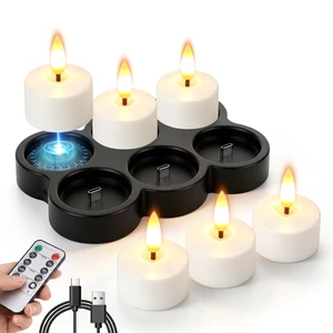 6 Pcs Rechargeable Flameless Candles with Remote Timer & Charging Base | 1.5 x 2.2 Small LED Tea Lights Candles Votive Electric LED Candles for Home Anniversary Wedding and Halloween Decor 6 Pcs Rechargeable Flameless Candles with Remote Timer & Charging Base | 1.5 x 2.2 Small LED Tea Lights Candles Votive Electric LED Candles for Home Anniversary Wedding and Halloween Decor