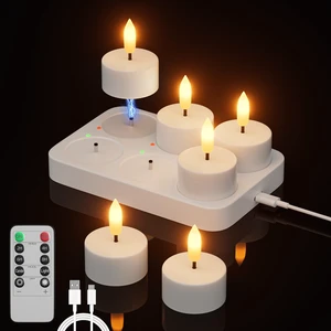 Rechargeable Flameless Tea Lights Candles with Remote Timer, 6 Pack | Battery Operated Tealight with Charging Base, LED Flickering Votive Candles for Wedding Halloween Christmas Decor Rechargeable Flameless Tea Lights Candles with Remote Timer, 6 Pack | Battery Operated Tealight with Charging Base, LED Flickering Votive Candles for Wedding Halloween Christmas Decor