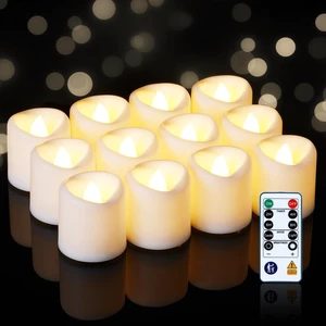 12Pack White Flameless Votive Candles, Tealights with Remote & Timer | 400 Hours Long-lasting, CR2450 Battery Operated, 2/4/6/8H Timer, Remote Control, 1.5"D x 1.6"H, Warm White Light, White Base 12Pack White Flameless Votive Candles, Tealights with Remote & Timer | 400 Hours Long-lasting, CR2450 Battery Operated, 2/4/6/8H Timer, Remote Control, 1.5"D x 1.6"H, Warm White Light, White Base
