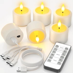 Rechargeable Flameless Tea Lights, Up to 100H Runtime Flickering LED Votive Candles with Remote & Timer, 1.38" Warm White Fake Wax for Holiday Centerpieces & Home Decor, Set of 6 Rechargeable Flameless Tea Lights, Up to 100H Runtime Flickering LED Votive Candles with Remote & Timer, 1.38" Warm White Fake Wax for Holiday Centerpieces & Home Decor, Set of 6
