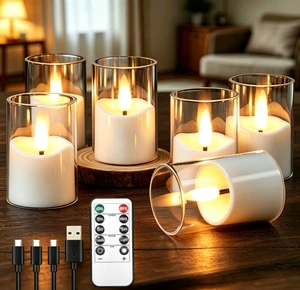 Rechargeable Flameless Tea Light Candles with Timer Remote, 1.7"x2.5" Acrylic Small Votive Electric LED Candles Battery Operated for Halloween Christmas Wedding Decor (Pack of 6, White) Rechargeable Flameless Tea Light Candles with Timer Remote, 1.7"x2.5" Acrylic Small Votive Electric LED Candles Battery Operated for Halloween Christmas Wedding Decor (Pack of 6, White)