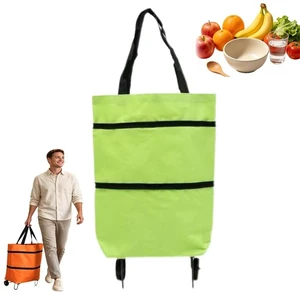 2 in 1 Shopping Cart with Wheels, Foldable Shoppings Bag Carts, Collapsible Rolling Tote Shoppings Bags for Supermarket and TravelGreen 2 in 1 Shopping Cart with Wheels, Foldable Shoppings Bag Carts, Collapsible Rolling Tote Shoppings Bags for Supermarket and TravelGreen