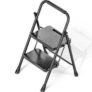 Folding 2 Step Ladder, Step Stool with Anti-Slip Pedals | Portable Sturdy Steel ladder with Handrail, Safe-Lock Design, Multi-Purpose, Home, Kitchen, Pass 500lbs Load Testing, Black Folding 2 Step Ladder, Step Stool with Anti-Slip Pedals | Portable Sturdy Steel ladder with Handrail, Safe-Lock Design, Multi-Purpose, Home, Kitchen, Pass 500lbs Load Testing, Black