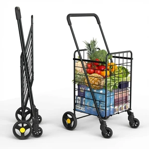 Shopping Cart & 360° Swivel Wheels | Foldable Collapsible & Lightweight | Perfect for Groceries Laundry Utility Cart - Black Shopping Cart & 360° Swivel Wheels | Foldable Collapsible & Lightweight | Perfect for Groceries Laundry Utility Cart - Black