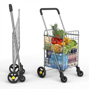 Shopping Cart & 360° Swivel Wheels | Foldable Collapsible & Lightweight | Perfect for Groceries Laundry Utility Cart - Silver Shopping Cart & 360° Swivel Wheels | Foldable Collapsible & Lightweight | Perfect for Groceries Laundry Utility Cart - Silver