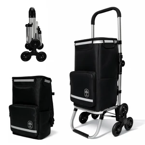 Foldable Stair Climbing Shopping Cart with Wheels 3-in-1 Grocery Trolley, Backpack & Hand Truck Lightweight Aluminum Frame, Waterproof Insulated Bag, Side Pockets Cart for Groceries & Laundry Foldable Stair Climbing Shopping Cart with Wheels 3-in-1 Grocery Trolley, Backpack & Hand Truck Lightweight Aluminum Frame, Waterproof Insulated Bag, Side Pockets Cart for Groceries & Laundry