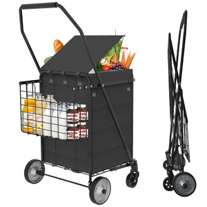Folding Grocery Cart on Wheels - Waterproof Bag Included, 10-min Assembly Utility Wagon, Lightweight Shopping Cart with 360° Swivel Wheels for Grocery, Apartments, Laundry, Max Load 100 lbs Folding Grocery Cart on Wheels - Waterproof Bag Included, 10-min Assembly Utility Wagon, Lightweight Shopping Cart with 360° Swivel Wheels for Grocery, Apartments, Laundry, Max Load 100 lbs