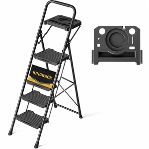 4 Step Ladder with Tool Platform, Sturdy Step Stool, Anti-Slip Wide Pedals, Handrail, Foldable Step Ladder, Pass 900LBS Testing, Multi-Use for Home, Garage, Garden, Painting, Black 4 Step Ladder with Tool Platform, Sturdy Step Stool, Anti-Slip Wide Pedals, Handrail, Foldable Step Ladder, Pass 900LBS Testing, Multi-Use for Home, Garage, Garden, Painting, Black