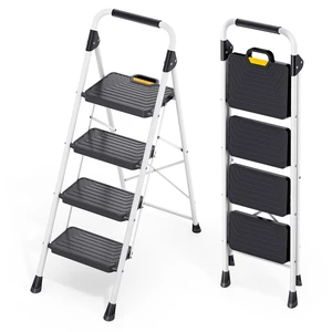 4 Step Ladder, Folding Step Stool for Home and Kitchen, White | Foldable, Space Saving, Portable, Sturdy Steel, Anti-Slip Pedals, Safe-Lock Design, Comfort Handrail, 800lbs Load Capacity 4 Step Ladder, Folding Step Stool for Home and Kitchen, White | Foldable, Space Saving, Portable, Sturdy Steel, Anti-Slip Pedals, Safe-Lock Design, Comfort Handrail, 800lbs Load Capacity