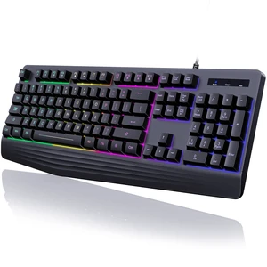 Wired Gaming Keyboard with 7-Color Backlit, 104 Silent Keys, and Wrist Rest Wired Gaming Keyboard with 7-Color Backlit, 104 Silent Keys, and Wrist Rest