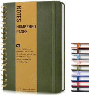 A5 Hardcover Spiral Journal, 150 Pages, 100 GSM, College Ruled, 5.75" x 8.45", Olive Green A5 Hardcover Spiral Journal, 150 Pages, 100 GSM, College Ruled, 5.75" x 8.45", Olive Green
