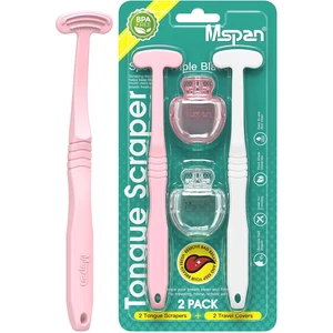Mspan Tongue Scraper Cleaner with Plastic Travel Case for Adults and Kids, Cleans Bad Breath, Pink and White, 2-Pack Mspan Tongue Scraper Cleaner with Plastic Travel Case for Adults and Kids, Cleans Bad Breath, Pink and White, 2-Pack