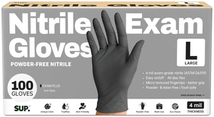 SUP Powder-Free Nitrile Exam Gloves, 100 Count, Food Safe, Latex-Free, Medical Non-Sterile, Disposable, Cooking, Black SUP Powder-Free Nitrile Exam Gloves, 100 Count, Food Safe, Latex-Free, Medical Non-Sterile, Disposable, Cooking, Black