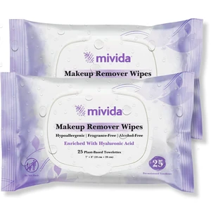 Mivida Hypoallergenic Makeup Remover Wipes with Hyaluronic Acid, Dermatologist Tested, Alcohol & Fragrance Free, for Sensitive Skin, Travel Friendly, 2 x 25 Count Mivida Hypoallergenic Makeup Remover Wipes with Hyaluronic Acid, Dermatologist Tested, Alcohol & Fragrance Free, for Sensitive Skin, Travel Friendly, 2 x 25 Count