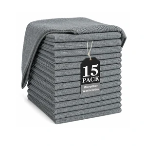 TEAWOO Grey Washcloths 15 Pack Highly Absorbent & Quick Drying TEAWOO Grey Washcloths 15 Pack Highly Absorbent & Quick Drying
