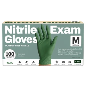 SUP Powder-Free Nitrile Exam Gloves, 100 Count, Food Safe, Latex-Free, Disposable, for Medical Lab, Cooking, Cleaning, Green SUP Powder-Free Nitrile Exam Gloves, 100 Count, Food Safe, Latex-Free, Disposable, for Medical Lab, Cooking, Cleaning, Green