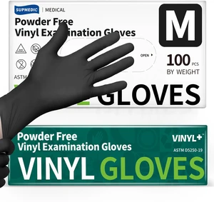 SUPMEDIC Vinyl Medical Exam Gloves, Latex & Powder-Free Disposable, Black SUPMEDIC Vinyl Medical Exam Gloves, Latex & Powder-Free Disposable, Black