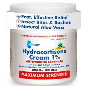 Globe Hydrocortisone Cream 1% with Aloe Maximum Strength 16oz Jar Globe Hydrocortisone Cream 1% with Aloe Maximum Strength 16oz Jar