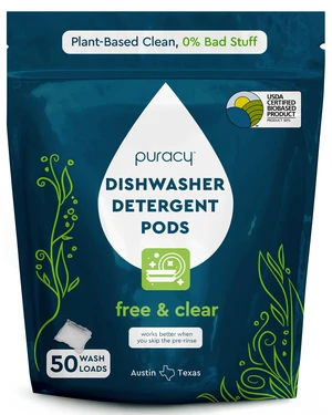 Puracy Dishwasher Pods, Enzyme-Powered Free & Clear, Spot & Residue Free, 50 Count Puracy Dishwasher Pods, Enzyme-Powered Free & Clear, Spot & Residue Free, 50 Count