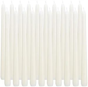 Flamecan Ivory Taper Candles, Set of 20, Unscented, Smokeless, 10 Inch, Paraffin Wax with Cotton Wicks, Burns Approximately 7-8 Hours Flamecan Ivory Taper Candles, Set of 20, Unscented, Smokeless, 10 Inch, Paraffin Wax with Cotton Wicks, Burns Approximately 7-8 Hours