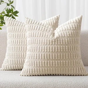 MIULEE 18x18 Corduroy Decorative Throw Pillow Covers Cream White Pack of 2 MIULEE 18x18 Corduroy Decorative Throw Pillow Covers Cream White Pack of 2