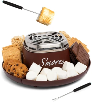 Nostalgia Tabletop Indoor Electric S'mores Maker with Marshmallow Roasting Sticks and 4 Trays for Graham Crackers, Chocolate, and Marshmallows, Brown Nostalgia Tabletop Indoor Electric S'mores Maker with Marshmallow Roasting Sticks and 4 Trays for Graham Crackers, Chocolate, and Marshmallows, Brown