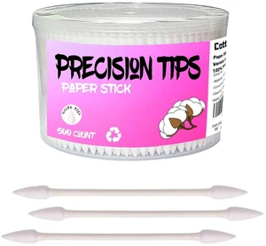 Pointed Tip Cotton Swabs 500 Count, Double Precision Tips with Paper Stick for Personal Care and Makeup Pointed Tip Cotton Swabs 500 Count, Double Precision Tips with Paper Stick for Personal Care and Makeup