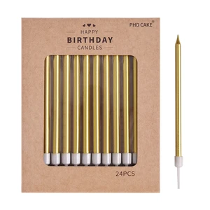 PHD CAKE Gold Long Thin Metallic Birthday Candles for Party and Wedding Decorations PHD CAKE Gold Long Thin Metallic Birthday Candles for Party and Wedding Decorations