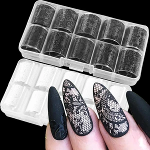 20 Rolls Lace Nail Foil White and Black Holographic Flower Nail Transfer Foils Decals Manicure Stickers for DIY Acrylic Nails 20 Rolls Lace Nail Foil White and Black Holographic Flower Nail Transfer Foils Decals Manicure Stickers for DIY Acrylic Nails