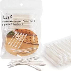 100 Pack Cotton Swabs, Individually Wrapped, Organic & Biodegradable, Double Tipped Cotton Tips for Ear, Beauty Care, Cleaning, Make-up (Round & Pointed Shape Cotton Heads) 100 Pack Cotton Swabs, Individually Wrapped, Organic & Biodegradable, Double Tipped Cotton Tips for Ear, Beauty Care, Cleaning, Make-up (Round & Pointed Shape Cotton Heads)