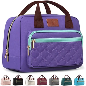 Insulated Lunch box for Women,Leakproof Quilted Thermal Lunch Bag, 14L Large Capacity Lunch Tote Bag Lightweight LunchBox Cooler for Work, School, Picnic or Travel with 2 Front Pocket -Purple Insulated Lunch box for Women,Leakproof Quilted Thermal Lunch Bag, 14L Large Capacity Lunch Tote Bag Lightweight LunchBox Cooler for Work, School, Picnic or Travel with 2 Front Pocket -Purple