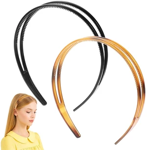 2 Pcs Double Row Teeth Comb Classic Hair Bands, Plastic Non-slip Hair Hoop Headband for Women and Girls, Simple Hair Accessory (Black, Brown) 2 Pcs Double Row Teeth Comb Classic Hair Bands, Plastic Non-slip Hair Hoop Headband for Women and Girls, Simple Hair Accessory (Black, Brown)
