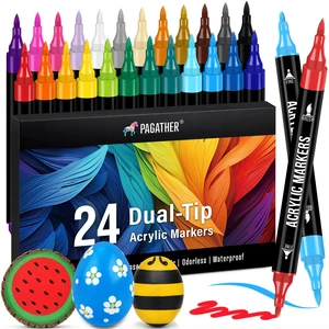 Pagather Acrylic Paint Markers, 24 Colors Dual Tip Fine and Brush Pen Set Pagather Acrylic Paint Markers, 24 Colors Dual Tip Fine and Brush Pen Set