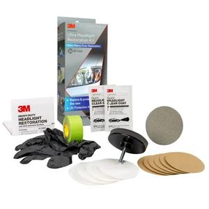 3M Ultra Headlight Restoration Kit (39195) with Masking Tape, Light Sanding Discs, Wax Protectant, for Plastic Lens Headlights, Taillights, Heavy-Duty Restoration 3M Ultra Headlight Restoration Kit (39195) with Masking Tape, Light Sanding Discs, Wax Protectant, for Plastic Lens Headlights, Taillights, Heavy-Duty Restoration
