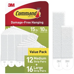 Command 15lb & 10lb Large and Medium 28 Pairs (56 Strips) Picture Hanging Strips, Damage-Free Hangers, No Tools Required, White Adhesive, for Home Wall Decor Command 15lb & 10lb Large and Medium 28 Pairs (56 Strips) Picture Hanging Strips, Damage-Free Hangers, No Tools Required, White Adhesive, for Home Wall Decor