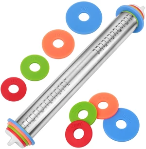Stainless Steel Adjustable Rolling Pin with Thickness Rings, Dough Roller for Cookie Decorating, Fondant, Cake Baking Supplies Stainless Steel Adjustable Rolling Pin with Thickness Rings, Dough Roller for Cookie Decorating, Fondant, Cake Baking Supplies