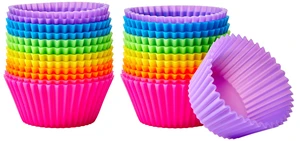 Amazon Basics Non-Stick Silicone Baking Cups, Reusable, BPA Free, Dishwasher Safe, Easy to Remove, Food Grade, Oven Safe, 2.9x2.9x1.3in, Multicolor, 24-Pack Amazon Basics Non-Stick Silicone Baking Cups, Reusable, BPA Free, Dishwasher Safe, Easy to Remove, Food Grade, Oven Safe, 2.9x2.9x1.3in, Multicolor, 24-Pack