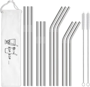 Hiware 12-Pack Reusable Stainless Steel Metal Straws with Case - Long Drinking Straws for 30 oz and 20 oz Tumblers Dishwasher Safe - 2 Cleaning Brushes Included Hiware 12-Pack Reusable Stainless Steel Metal Straws with Case - Long Drinking Straws for 30 oz and 20 oz Tumblers Dishwasher Safe - 2 Cleaning Brushes Included