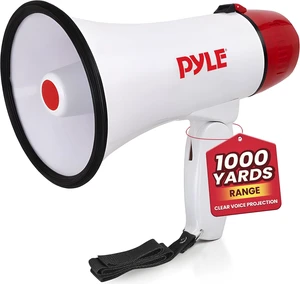 Pyle 20W Megaphone Bullhorn - 5.4'' x 8.6'' Portable Megaphone, Projection Range 1000 Sq. Yards, Voice Talking & Siren Alert, Shoulder Strap, Battery Operated, (White) Pyle 20W Megaphone Bullhorn - 5.4'' x 8.6'' Portable Megaphone, Projection Range 1000 Sq. Yards, Voice Talking & Siren Alert, Shoulder Strap, Battery Operated, (White)