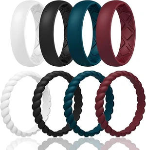 Egnaro Women's Stackable Silicone Rings, 2.5/5.5mm Wide 1.8/2mm Thick Bands Egnaro Women's Stackable Silicone Rings, 2.5/5.5mm Wide 1.8/2mm Thick Bands