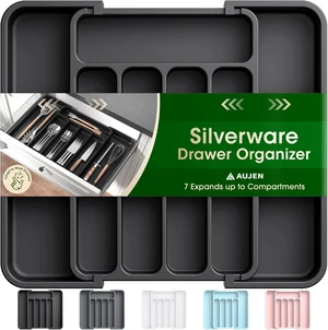 Aujen Silverware Drawer Organizer, Adjustable Utensil Cutlery Tray Aujen Silverware Drawer Organizer, Adjustable Utensil Cutlery Tray