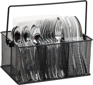 Mind Reader Multi-purpose Storage Caddy with Handle, Desktop Organizer, Cutlery Holder, 4 Compartments, Metal Mesh, Black Mind Reader Multi-purpose Storage Caddy with Handle, Desktop Organizer, Cutlery Holder, 4 Compartments, Metal Mesh, Black