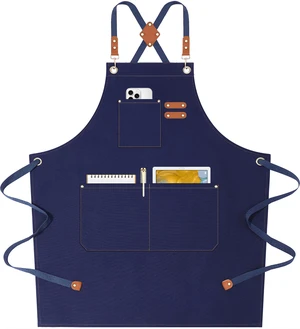 AFUN Chef Aprons for Women Men with Oversized Pockets, 12-Ounce Cotton Canvas Cross Back Water Repellent Apron (Dark Blue) AFUN Chef Aprons for Women Men with Oversized Pockets, 12-Ounce Cotton Canvas Cross Back Water Repellent Apron (Dark Blue)